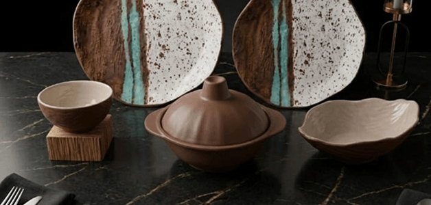 Wood-Effect Melamine Dinnerware Set